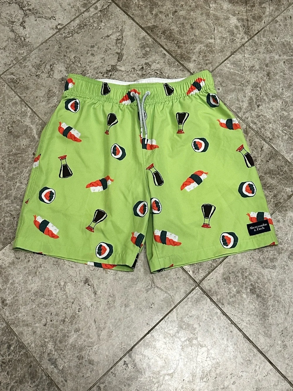 Abercrombie Kids Swim Trunks Size 11/12 Sushi Lover Boxer Briefs Lined 6”